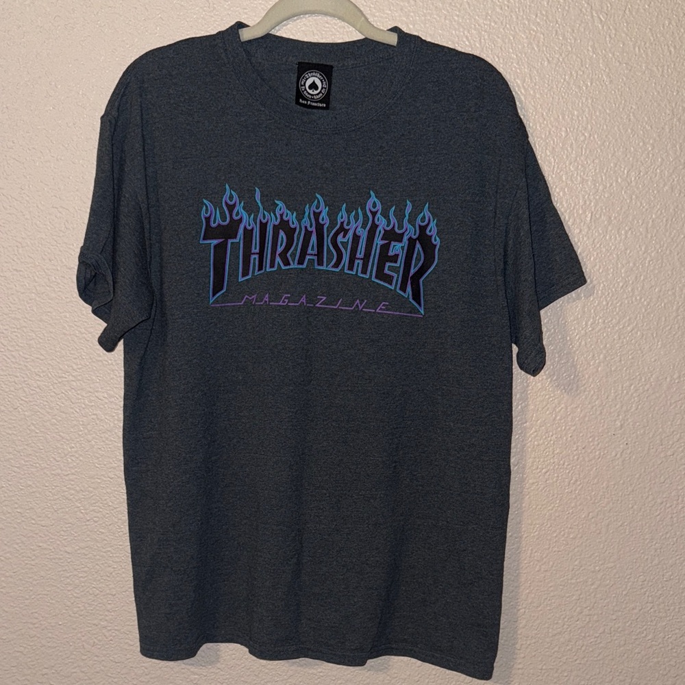 Thrasher Dark Gray Tee with Blue Logo